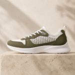 Men Olive Green White Monogram Casual Sneakers - Image 2