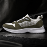 Men Olive Green White Monogram Casual Sneakers - Image 3