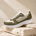 Men Olive Green White Monogram Casual Sneakers - Image 4