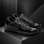 Black Patent Mesh Lace-Up Chunky Casual Sneakers For Men - Image 2