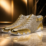 Gold Glitter Metallic Upper High-Top Men Sneakers - Image 2
