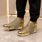 Gold Glitter Metallic Upper High-Top Men Sneakers - Image 3