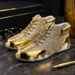 Gold Glitter Metallic Upper High-Top Men Sneakers - Image 4