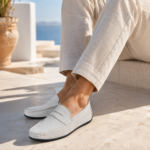 Light Beige Suede Slip-On Penny Loafers For Men - Image 3