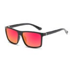 Black Frame Red Orange Mirror Lens Square Sunglasses For Men