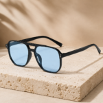 Black Frame Light Blue Lens Pilot Style Sunglasses - Image 2