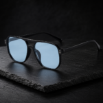 Black Frame Light Blue Lens Pilot Style Sunglasses - Image 3
