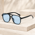 Black Frame Light Blue Lens Pilot Style Sunglasses - Image 4