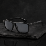 Glossy Black Rectangular Frame Grey Lens Men Sunglasses - Image 3