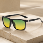 Glossy Black Frame Green Yellow Gradient Sunglasses - Image 2