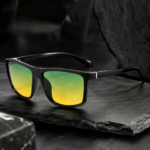 Glossy Black Frame Green Yellow Gradient Sunglasses - Image 3