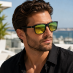 Glossy Black Frame Green Yellow Gradient Sunglasses - Image 4