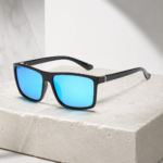 Black Frame Blue Mirror Lens Square Sunglasses For Men - Image 2