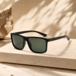 Matte Black Square Frame Green Lens Sunglasses - Image 2