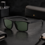 Matte Black Square Frame Green Lens Sunglasses - Image 3