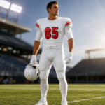 White Red Stripe Complete Game-Ready Football Uniform - Image 2