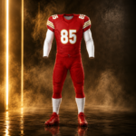 Red Gold Stripe Authentic American Football Uniform Set For Men - Image 4