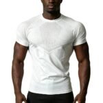 White Geometric Print Short Sleeve Men Compression Workout T-Shirt