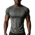 Grey Geometric Print Short Sleeve Workout T-Shirt