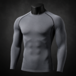 Men Grey Long Sleeve Compression Athletic Shirt - Image 3