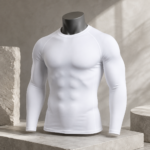 White Crew Neck Long Sleeve Compression Workout Top - Image 3