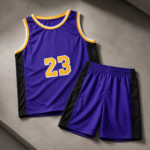 Purple Gold Black Trim Complete Basketball Jersey Set - Image 2