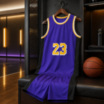 Purple Gold Black Trim Complete Basketball Jersey Set - Image 3