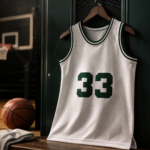 White Green Trim Classic Mesh Sleeveless Basketball Jersey - Image 3
