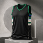 Black Green Multi-Stripe Panel Basketball Jersey - Image 2
