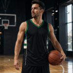 Black Green Multi-Stripe Panel Basketball Jersey - Image 3