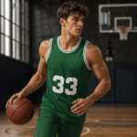 Dark Green White Trim Vintage Style Basketball Jersey For Men - Image 3