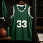 Dark Green White Trim Vintage Style Basketball Jersey For Men - Image 4