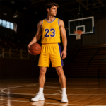 Gold Purple Trim Complete Basketball Jersey Set - Image 3
