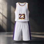 White Purple Gold Trim Complete Mens Basketball Uniform - Image 4