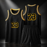 Black Gold Purple Trim Basketball Jersey Short Set - Image 2