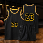 Black Gold Purple Trim Basketball Jersey Short Set - Image 4